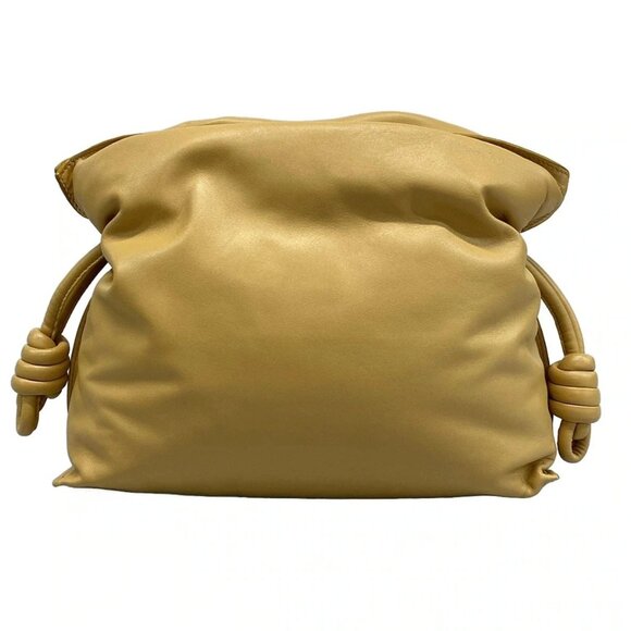 Auth LOEWE Flamenco Clutch Puffer - Light Brown Nappa Leather Clutch Bag